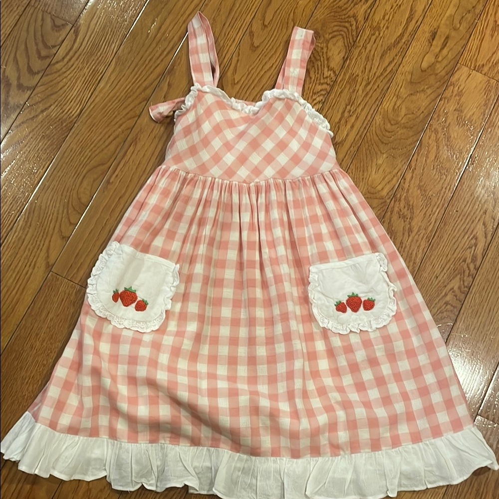 Pink Gingham Dress with Strawberry Pockets